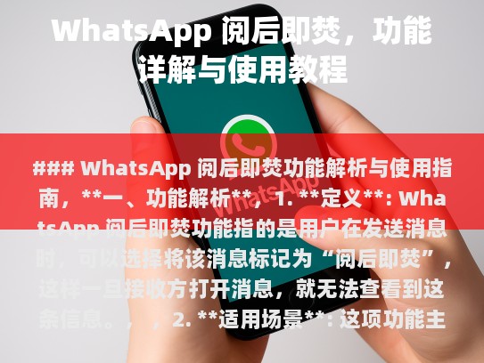 WhatsApp 阅后即焚功能解析与使用指南