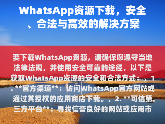 如何安全、合法地获取WhatsApp资源