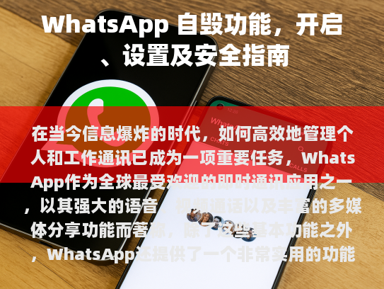 本文将详细介绍WhatsApp自毁消息的原理、使用方法及其注意事项。