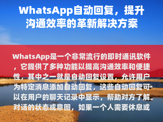 WhatsApp自动回复,提升沟通效率的革新解决方案