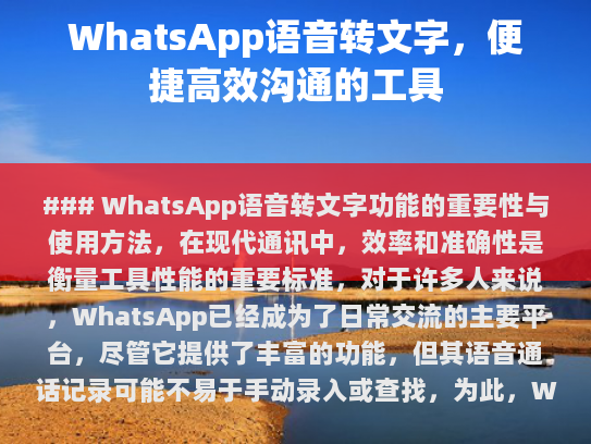 WhatsApp语音转文字功能的重要性与使用方法