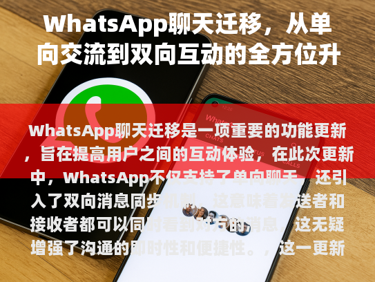 这一更新还包括了一项重要功能——群聊管理。通过这项功能，用户可以更轻松地控制他们的群组，如添加或移除成员、设置群组权限等，这些改进将使WhatsApp成为一个更加高效和友好的通讯工具。