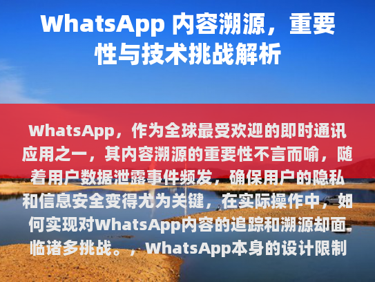 尽管如此，一些研究机构和个人尝试通过法律手段或第三方工具进行探索，但进展缓慢且效果有限。提高公众对于WhatsApp内容溯源的关注度，并推动相关法规的完善，是当前亟待解决的问题。