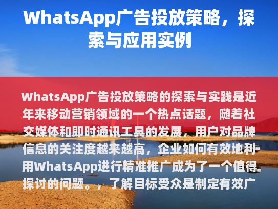 WhatsApp广告投放策略的探索与实践